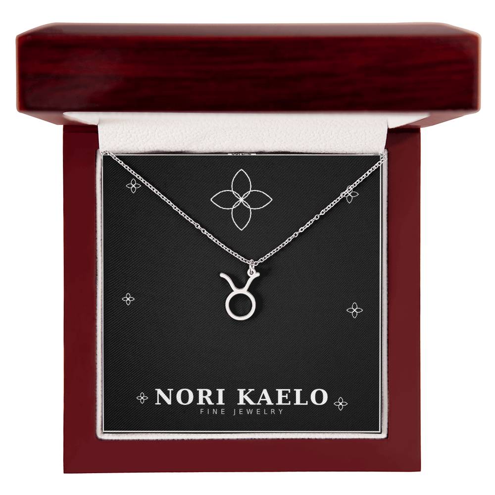 Zodiac Sign Necklace with Taurus pendant in stainless steel, in mahogany luxury gift box.