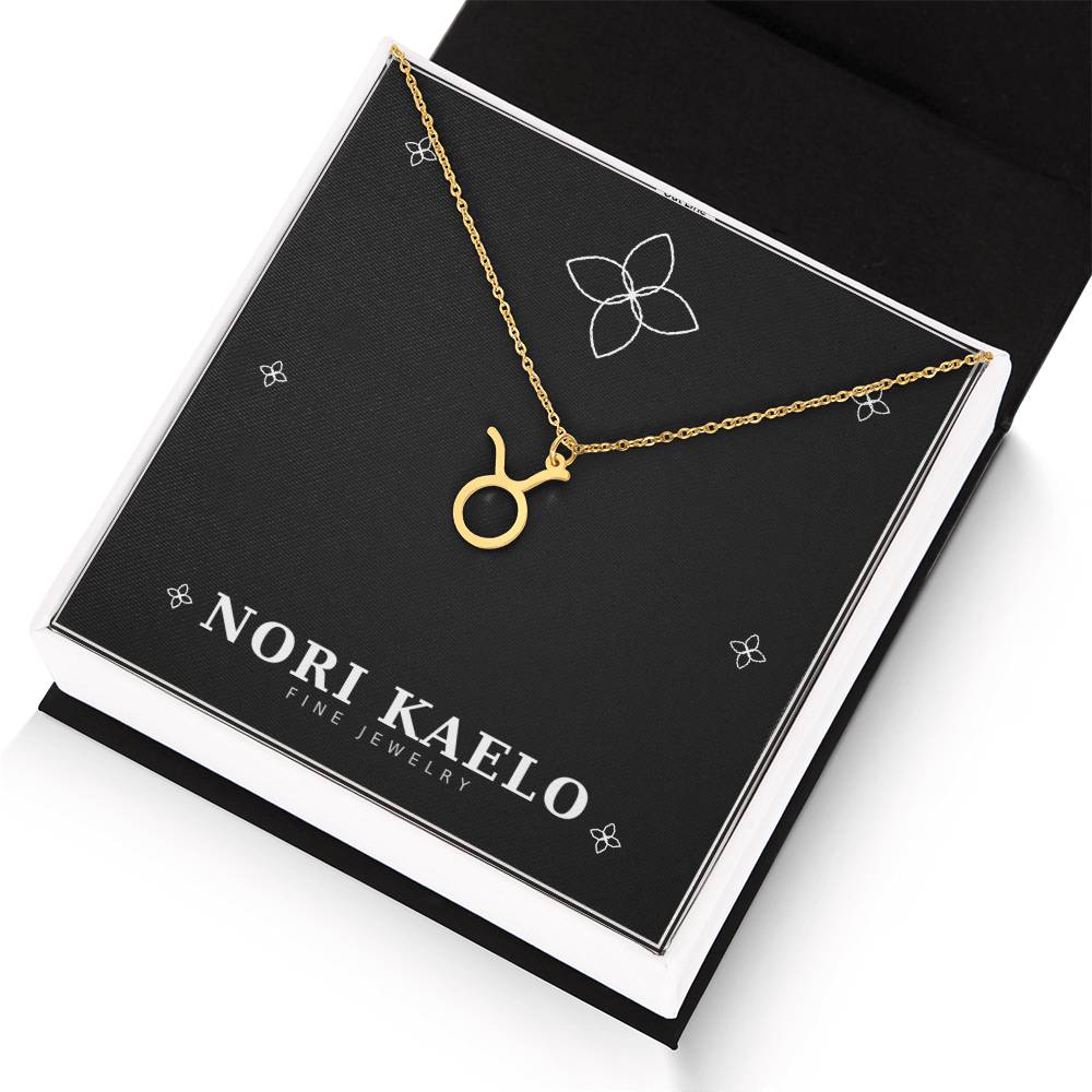 Gold Zodiac Sign Necklace with Taurus pendant, angled view
