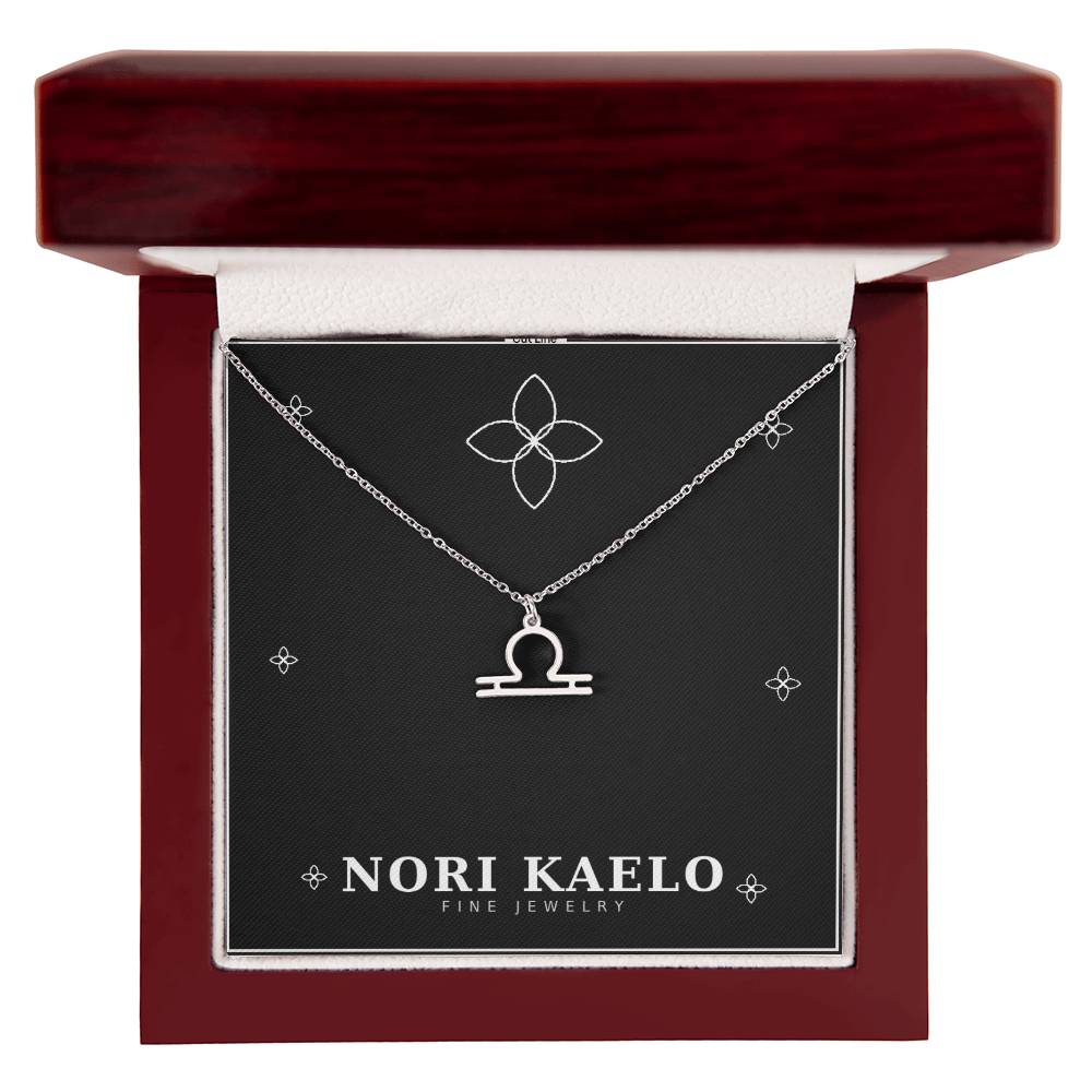 Zodiac Sign Necklace with Libra pendant in stainless steel, in mahogany luxury gift box.