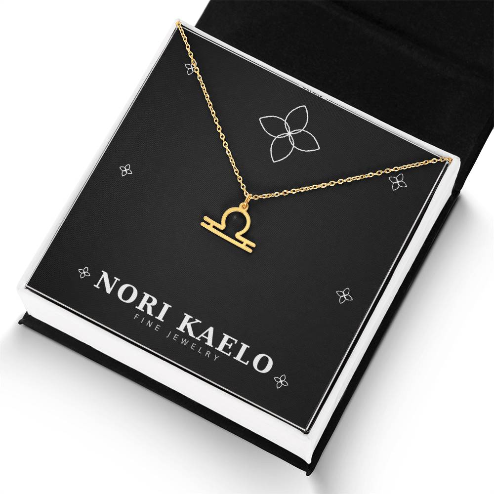 Gold Zodiac Sign Necklace with Libra pendant.