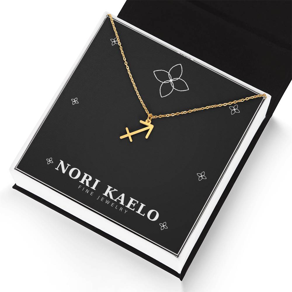 Gold Zodiac Sign Necklace with Sagittarius pendant.