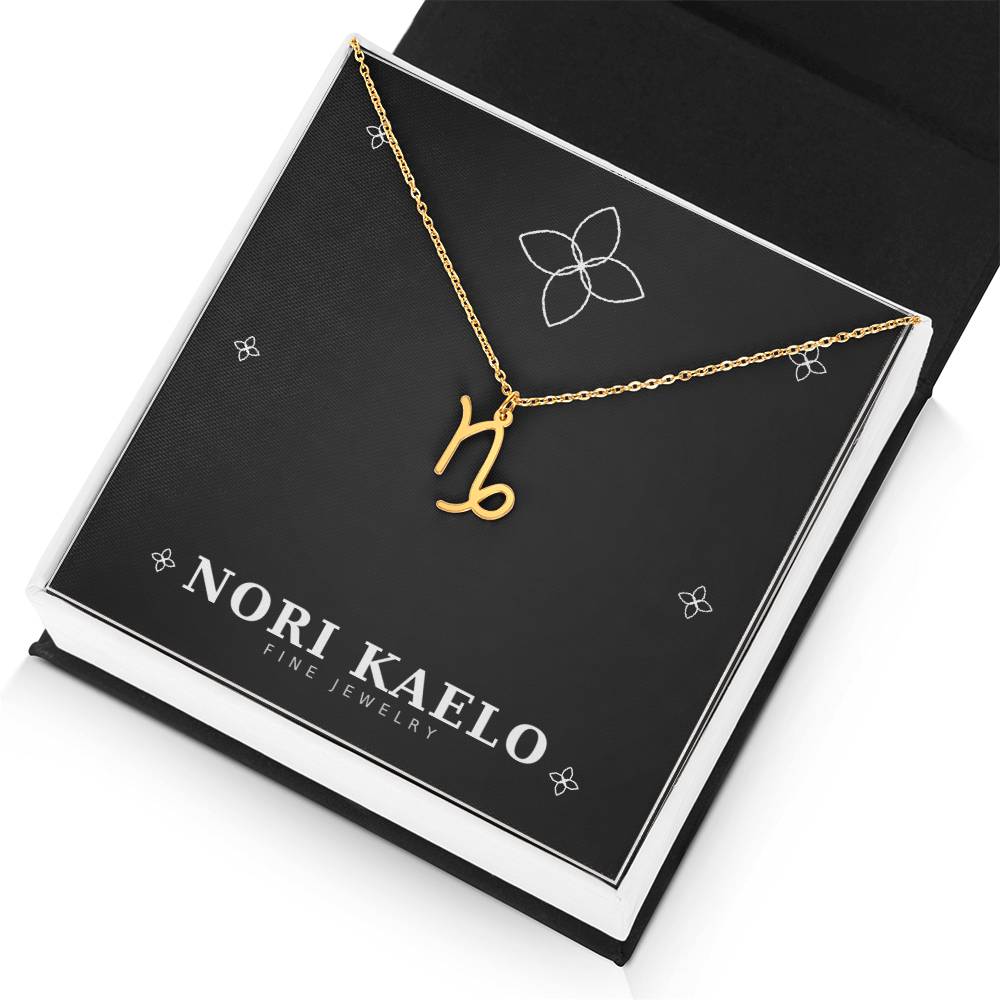 Gold Zodiac Sign Necklace with Capricorn pendant.