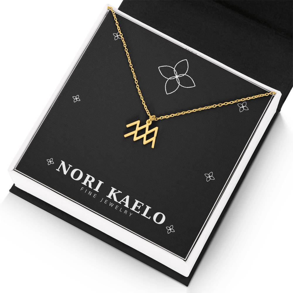 Gold Zodiac Sign Necklace with Aquarius pendant.