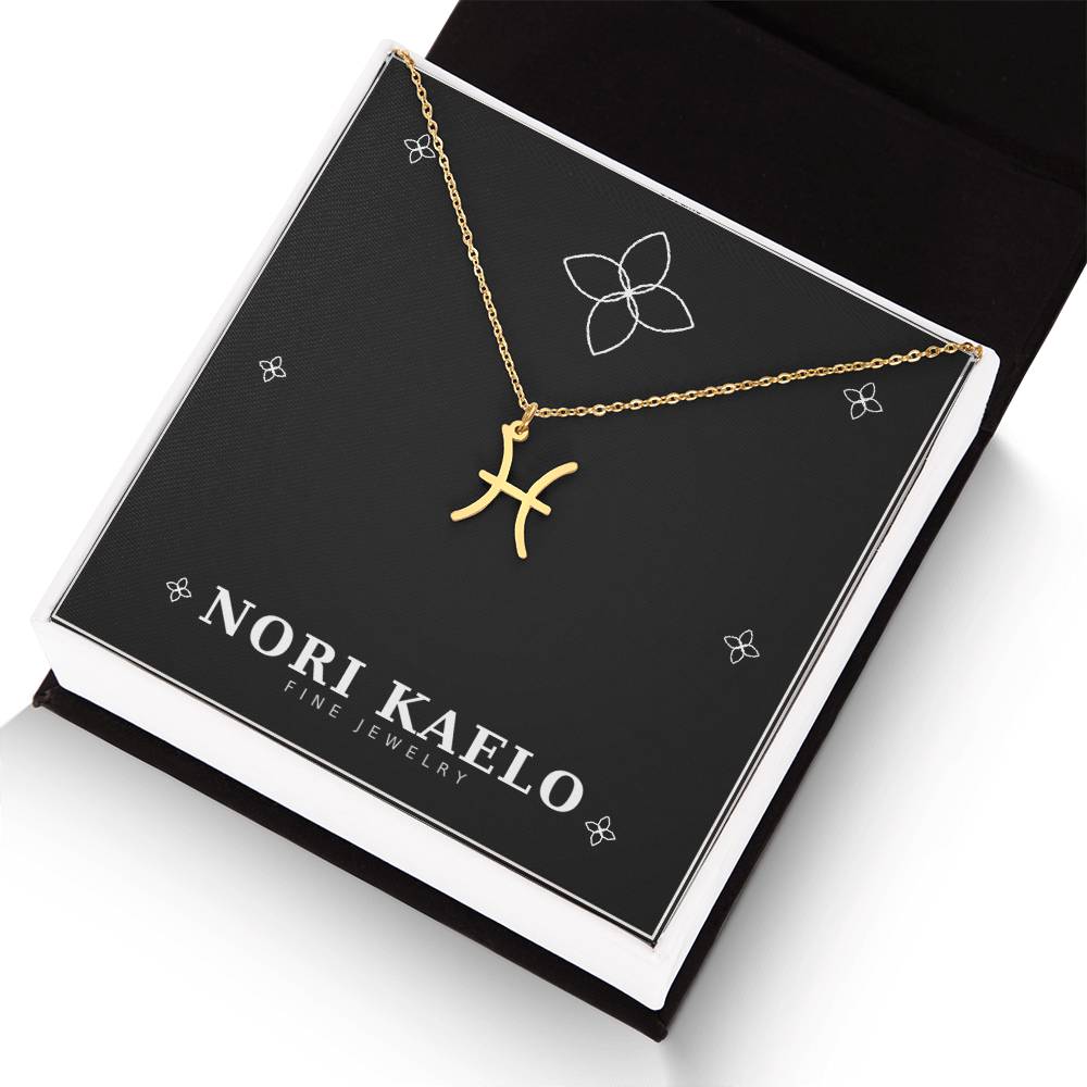 Gold Zodiac Sign Necklace with Pisces pendant.
